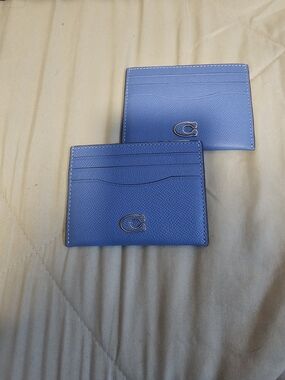 New Coach Blue Leather Card Case with Metal C